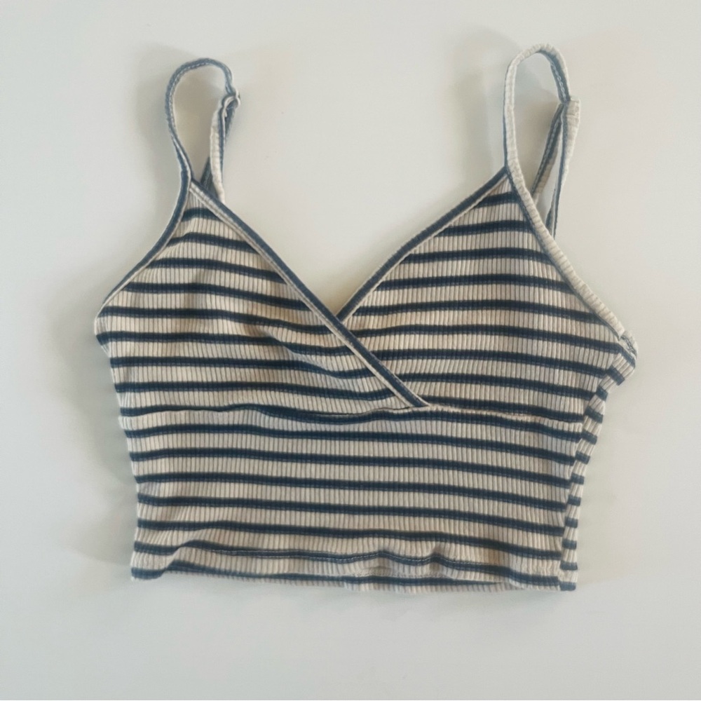 rsq tilly’s blue and cream stripped tank crop top